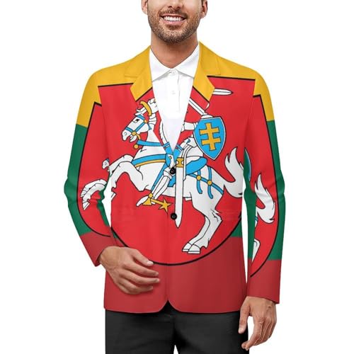 Lithuania Flag Lithuanian Emblem Classic Suits Blazer for Men Business Tuxedo Jacket Sport Coat Two Buttons