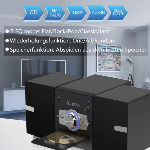 CD-Stereoanlage Mini-Komponente 30W RMS CD-Player UKW/Bluetooth-kompatibel/USB/AUX/Fernbedienung/Kopfhörerbuchse Kompatibel mit hochauflösender Klangquelle – Bild 3