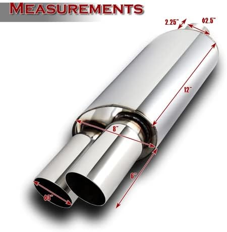 Universal 3" Dual Flat Tip T-304 Stainless Steel 2.5" Inlet Weld-On Exhaust Muffler