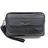 Leather Clutch Bag Wrist Purse for Men Women Travel Outdoor Business Organizer Wristlet Strap Pouch Coin Money Wallet Handbag Multi-Purpose Cell Phone Holder Daypack Coffee #1