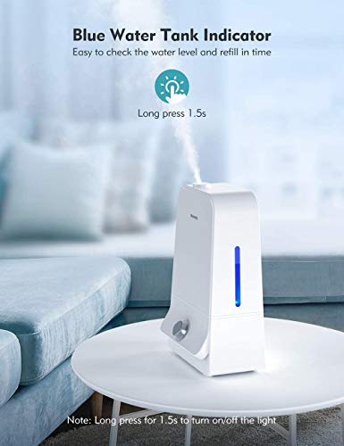 Homech Cool Mist Humidifier 6L, 26dB Quiet Ultrasonic Humidifiers for Large Bedroom Babies Adults, 360° Nozzle, Water Level Window and Waterless Auto Shut-Off for Home Office 20-60 Hours, White
