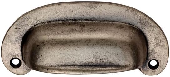 Oval Plate Cup Handle 86mm Pewter – Traditional Drawer Pull with Backplate for Cabinets, Dressers & Kitchens