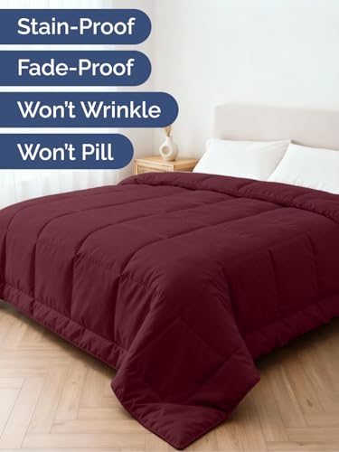 Image of Queen Size, Burgundy Alternative Down Comforter - Warm, Lightweight & Breathable Hotel Quality Bedding Set for Men, Women, Kids & Teens - All Season Oversized Cooling Microfiber Duvet Insert Comforter