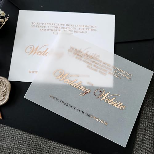 XOXOKristen Wedding Website Vellum Cards, Wedding Insert Cards with Gold Foil, Elegant Wedding Visit our Website Insert Card, Wedding Detail Card (Black Ink, Black Plike) - Thumbnail 2