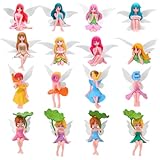 GGSTDDUP 16 Pcs Miniature Fairy Figurines, Hand-Painted Small Flower Fairies with Wings for Garden Decor, Cake Topper & Landscapes