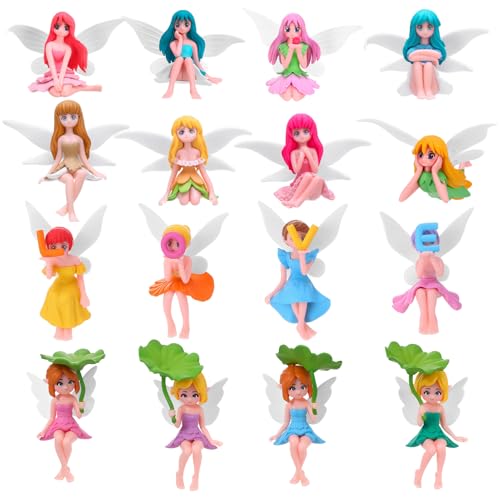 GGSTDDUP 16 Pcs Miniature Fairy Figurines, Hand-Painted Small Flower Fairies