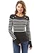 PattyBoutik Women's Crewneck Striped Military Sweater (Dark Gray and Ivory M)