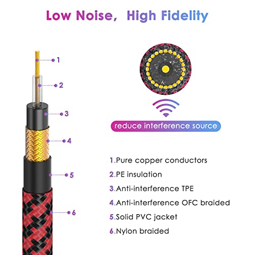 Image of 10FT 2 Pack Instrument Cable - Electric Guitar & Bass Guitar Cable with Right Angle Blue and Red 1 /4 Inch Connectors