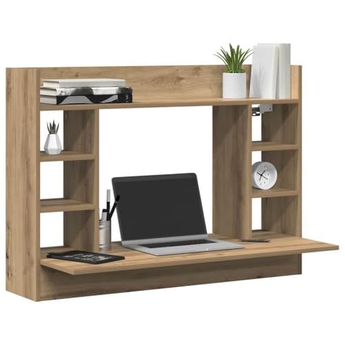 vidaXL Escritorio Montado en la Pared Roble Artisan 105 x 48 x 75 cm, Escritorio de Pared Rectangular Moderno, estación de Trabajo Funcional para Espacios pequeños, Mesa compacta