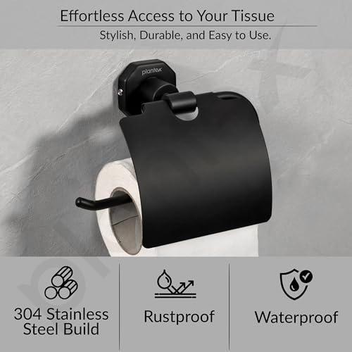 Image of Plantex 304 Grade Stainless Steel Toilet Paper Holder for Bathroom /Toilet Paper Roll Stand /Tissue Holder /Bathroom Accessories - Nipron (Black)