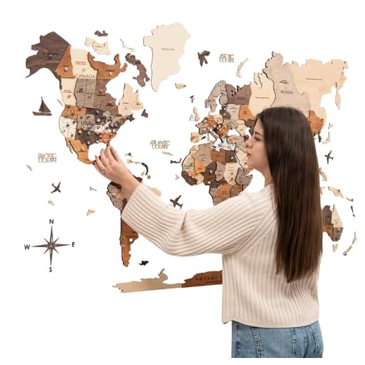 Enjoy The Wood 3D Wooden World Map Wall Art - Large Travel Map with Pins for Art Decor - Decorative Map of the World for Home, Office - Travel Wall Art Housewarming Gift Idea (Multicolor, M, Unframed)