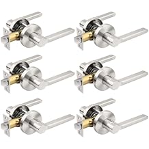 Probrico Modern Stain Nickel Keyless Passage Door Levers Interior Locks for Hall or Closet, Flat Door Handles Non-Locking Lever Set, Reversible for Right & Left Side, 6 Pack