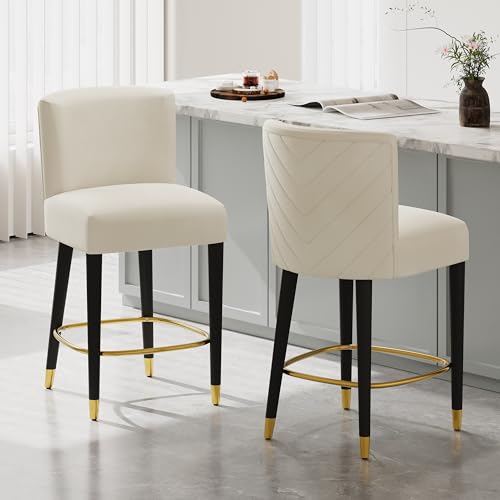 Merax Butaco tapizado en tela con estructura de madera 27" con respaldo y reposapiés dorado, set de 2, estilo moderno miniatura 3