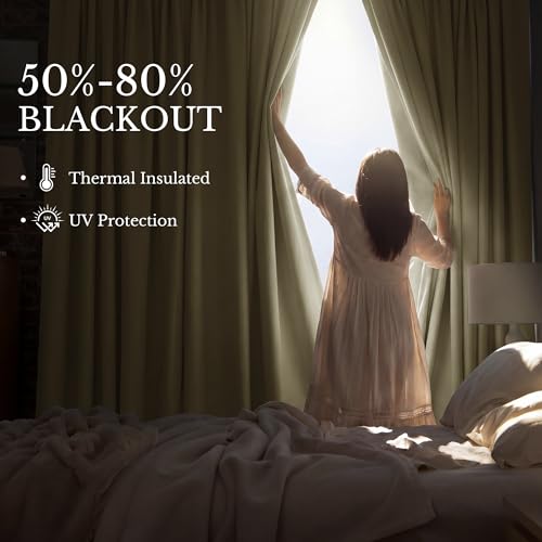 Image of RYB HOME Blackout Extra Wide Room Divider Curtains with Flexible Silent Ceiling Track Wall Mount, Thermal Insulated Curtain with Hooks for Living Room /Bedroom /Theater, Beige, W180 x L84, 1 Panel