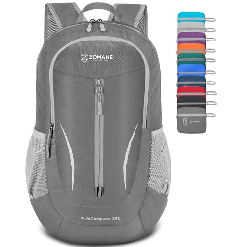 Image of ZOMAKE Ultra Lightweight Packable Backpack 25L, Foldable Hiking Backpacks Water Resistant Small Folding Daypack for Travel(Medium Grey)