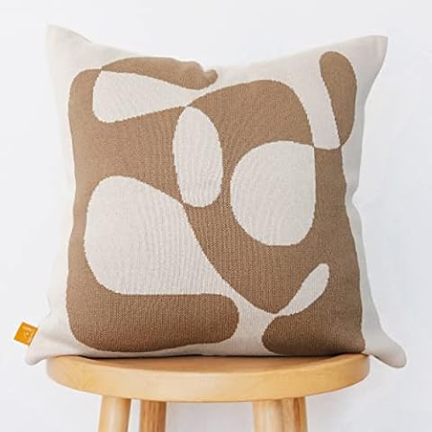 Lumi Living 100% Cotton Knitted Soft Throw Pillow Cover Modern Abstract Shape 18x18 (Light Beige & Mocha) Cover