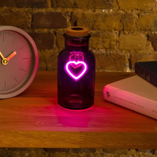Image of Suck UK Love Potion Neon Heart Glass Bottle | Pink Cordless Table Lamps & Bedroom Lamps | Bedroom Decor & Cute Desk Accessories | Pink Decorations for Bedroom & Girls Room Decor | Love Potion