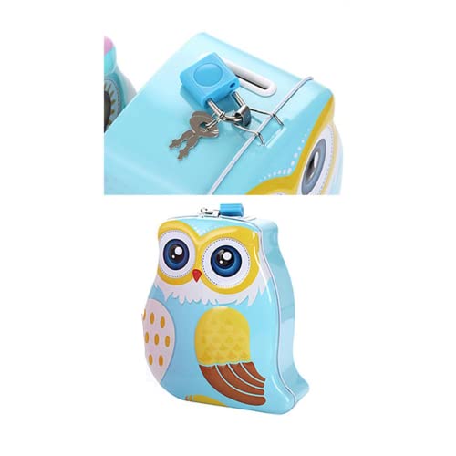 Image of WISHKEY Cute & Colorful Owl Shaped Metal Piggy Bank with Secure Lock & Keys for Kids, Attractive Bird Themed Money Saving Storage, Coin Collection Box for Girls, Children (Pack of 1, Multicolor)