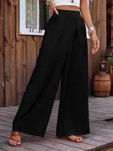 Image of TOPLOT Trouser for Women | Loose Fit High-Waist Korean Pants | Palazzo Pants with Pleated Front | Formal Relaxed Fit Casual Travel, Office & Lounge Wear Pant (5254)
