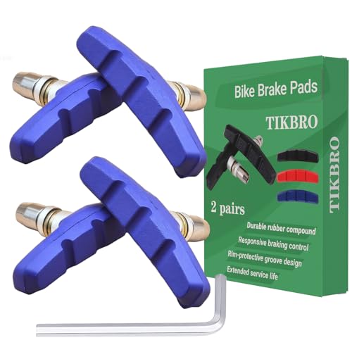 TIKBRO Bike Brake Pads 2 Pairs with Hex Nuts V Brake Pads for Bicycle No Noise Long 70mm Brake Blocks for Mountain Bikes