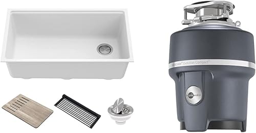 KRAUS Bellucci KGUW1-33WH - Fregadero de cocina con estación de trabajo de 32 pulgadas, compuesto de granito de montaje inferior, color blanco con