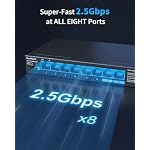 BrosTrend 2.5Gb Switch, Unmanaged 8 Port Ethernet Switch 2.5 Gigabit Supports Static Link Aggregation & VLAN, Fanless, Desktop Wall Mount, Multi Gig Splitter for Gaming, NAS, PC, Lifetime Protection - Image 2