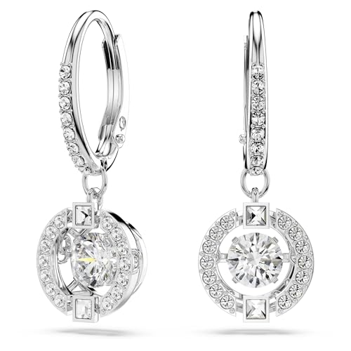 Swarovski Una Ohrringe, Rund, Weiss, Rhodiniert