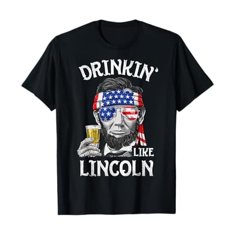 Drinking Like Lincoln 4th of July Men Abraham Merica Flag T-Shirt Cover