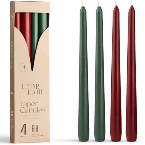 Leor & Lair Christmas Taper Candles Set of 4 10 Inch Red & Green