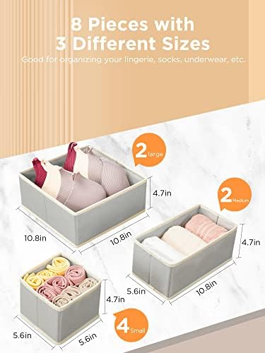 InnoGear 8 pcs Clothes Drawer Organisers, Underwear Organiser Wardrobe Drawer Divider Foldable Storage Boxes for Socks, Underwear, Bras