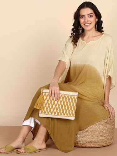 Image of Maaesa Women Handcrafted Tie & Dye Rayon Crepe Kaftan Dress | Casual Wear | Flowy Kaftan Style | Lightweight & Breathable Fabric
