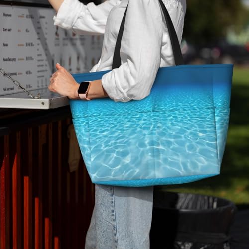 Tranquil Underwater Scenery Print Large Polyester Beach Tote Bag Swim Pool Bag For Weekender Travel Shopping 7