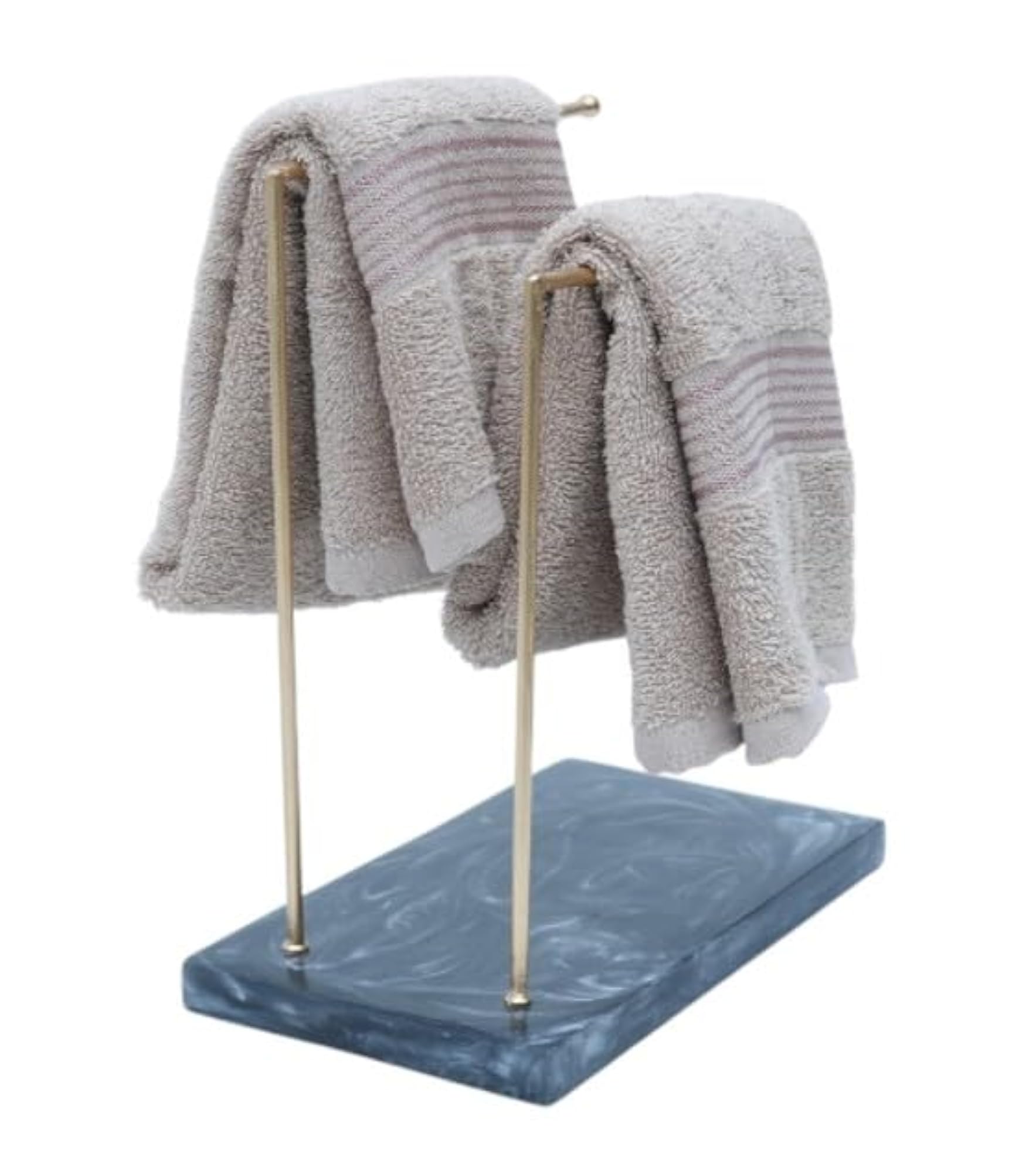 Freestanding Towel Stand with Resin Marble Base & Metal Frame