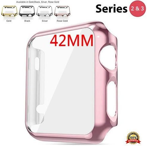 Protective Case for Apple Watch Case 42mm Series 3 and 2, Bumper for Apple Watch Snap on Face Cover Full Coverage Screen Protector of Thin Plated Case PC for iWatch Sport/Edition 2017/2016 - Pink