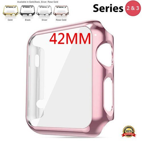 Protective Case for Apple Watch Case 42mm Series 3 and 2, Bumper for Apple Watch Snap on Face Cover Full Coverage Screen Protector of Thin Plated Case PC for iWatch Sport/Edition 2017/2016 - Pink