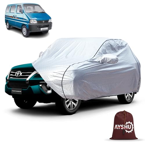Image of AYSHU Waterproof Car Cover for Maruti Suzuki Eeco | Mirror & Antenna Pocket | Anti-Scratch Soft Cotton Inner Layer | Triple Stitched | Heat Resistant Metallic Silver | All-Weather Protection