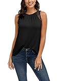 DOTIN Damen Sommer Top Ärmellose Blusentop Tank Top Elegant Weste Top Einfarbig Blumen Muster Spitzen Shirt, Schwarz, S