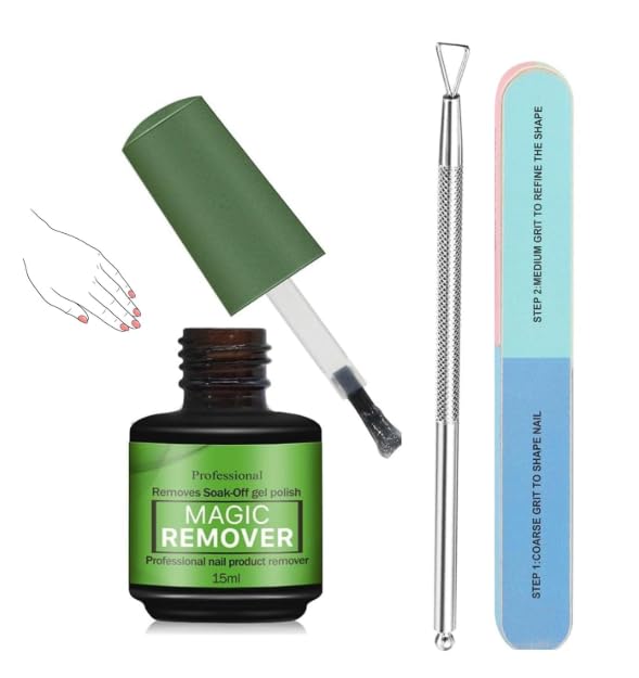 npah 3 in 1 gel nail polish remover, no need for foil, quick & easy polish remover in 3-5 minutes, no need soaking or wrapping doesn't hurt nails-15ml (7in1 filer+peeler)