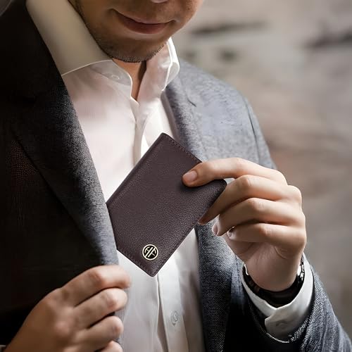 Image of HAMMONDS FLYCATCHER Genuine Leather Card Holder for Men and Women Slim RFID Blocking Bifold with 6 Card Slots Cash Compartment Compact Credit Debit Card Case Minimalist Pocket Organizer