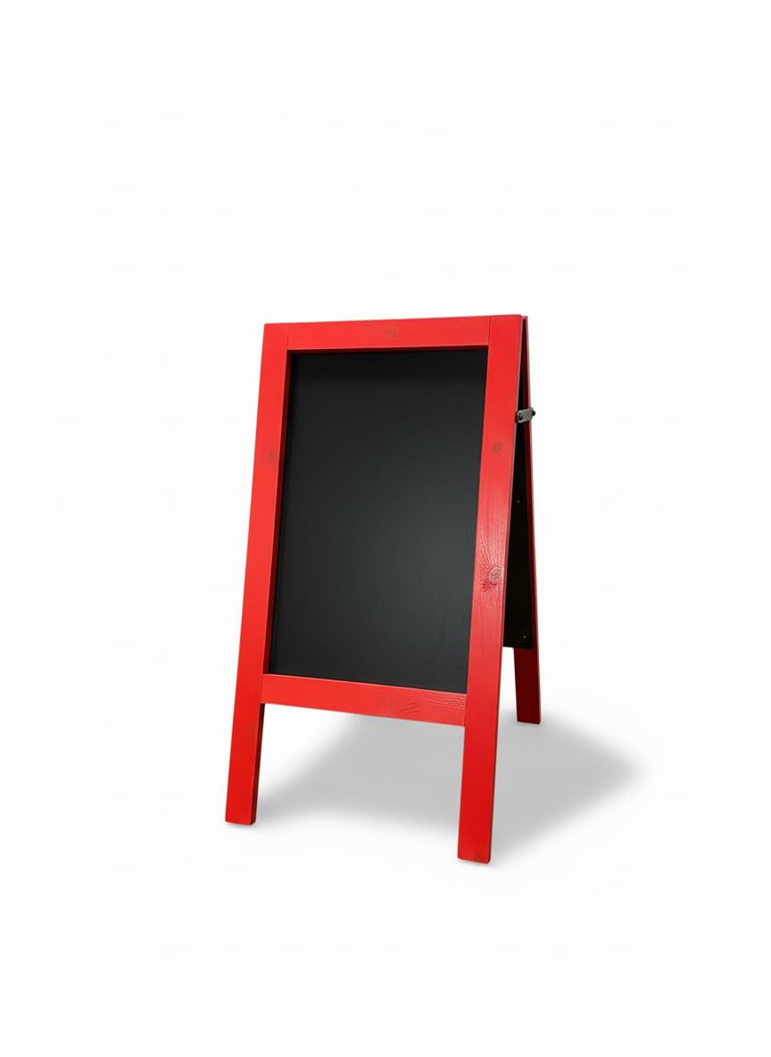 Chalkboard Pavement Sign – Double Panel A-Board | Vibrant Colour Frame | Easy-Clean Panels for Liquid or Traditional Chalk | 42 x 80cm | Waterproof & Portable (Post Box Red)