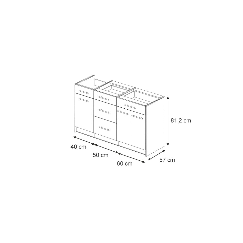 Vicco Küchenblock Fame-Line, Anthrazit Hochglanz, 150 cm | ohne Arbeitsplatte, zur individuellen Erweiterung mit kompatiblen Modulen