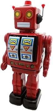 Charmgle Retro Tin Toys Walking Robot, Electric Rotating Desk Robot with Gun Fire Sound, Adult Collection Birthday Gifts Party Favor Handmade Robots Red
