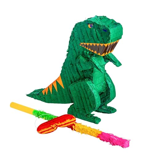 Fax Potato Rex the Dinosaur Pinata, Rainbow Buster Stick and Blindfold Set (W40 x D13 x H55cm) Fill Your Own Kids Large Party Supplies Themed Birthday Accessory Fun Decoration Pinata for Kids Parties
