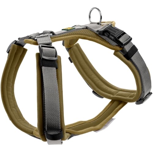 Hunter Hundegeschirr Maldon UP, Farbe: Oliv/grau, weich gepolstert & komfortabel, stark reflektierend durch 3M Scotchlite, 4-Fach verstellbar, mit gepolstertem Griff (ab S-M), Größe: XS-S