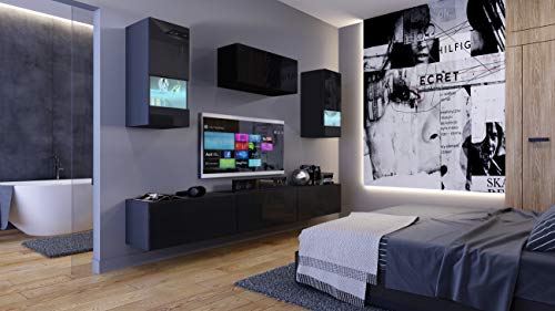 Furnitech Campari AN25-18B-HG1 Meuble mural de salon moderne avec étagères et meuble TV sans LED (Campari AN25-18B-HG1, 1B, grand)