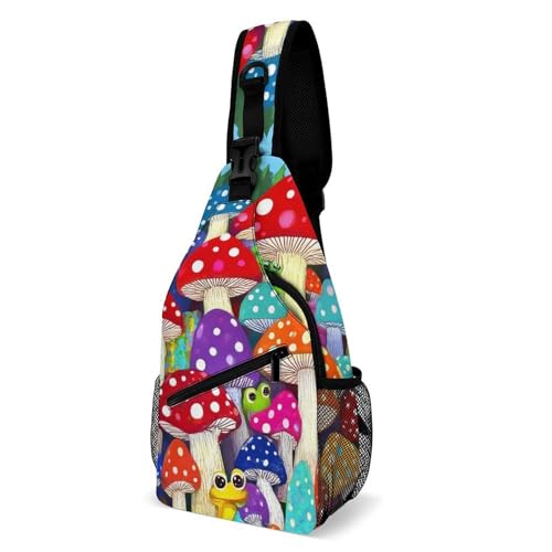 Men's Fashion Chest Bag, Travel Shoulder Pack, Small Cross Body Sling Bag Colorful Mushrooms Art
