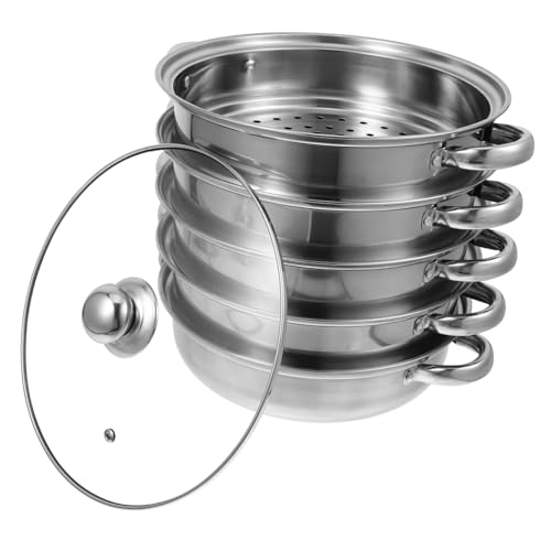 VINTORKY Stainless Steel Steamer Pot with Lid 28cm Deep 5-layer Thick Stockpot Multifunctional Soup Cooker Suitable for Steaming and Boiling in Home Kitchen