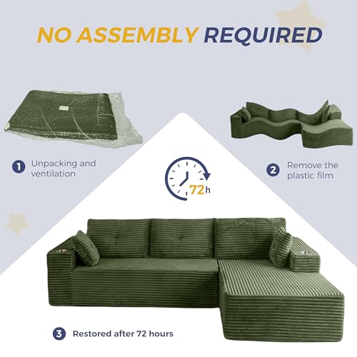 Image of MAXYOYO 104 inch Modular Sectional Couch with L-Shape Chaise, Modern Boneless Couch for Living Room, Sofa in A Box, Oversized Sofa with Deep Seat, No Assembly Required, Green