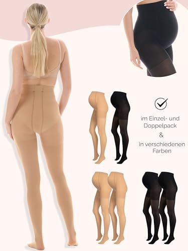 Herzmutter Umstandsstrumpfhose 50DEN OekoTex100 Halb-Transparent - Matt-Soft Schwangerschaftsstrumpfhose - Beige - 1800 (L/XL, Beige)