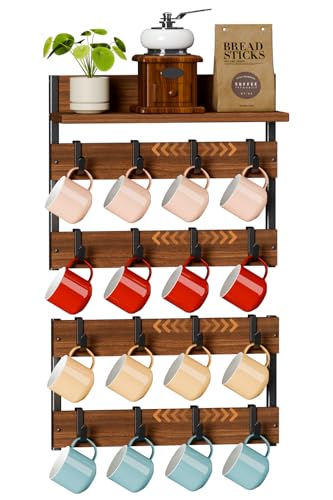 Dhmkfly 2-in-1 Coffee Mug Holder Wall Mount, 4-Tier Coffee Mug